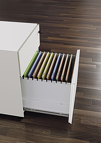 Photo intérieur grand tiroir avec dossiers suspendus caisson mobile 2 tiroirs fabrication française coloris Blanc